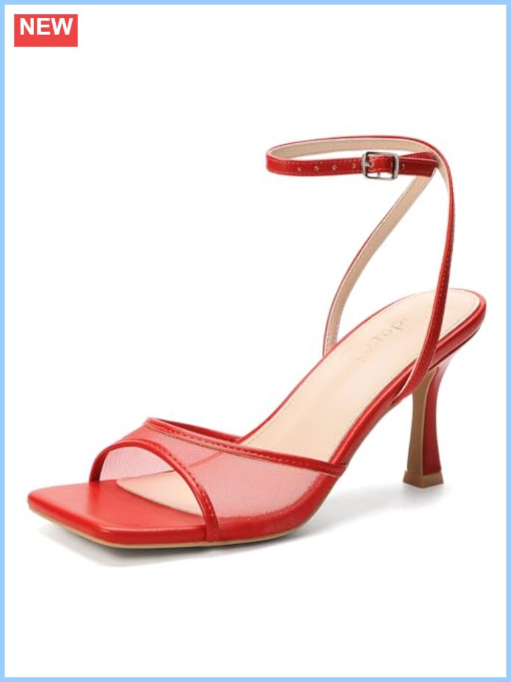 Kitten Heel Sandals Square Open Toe Stiletto Heels Ankle Strap Mid Heels